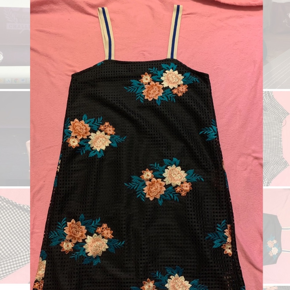 Beautiful floral appliqué cage dress